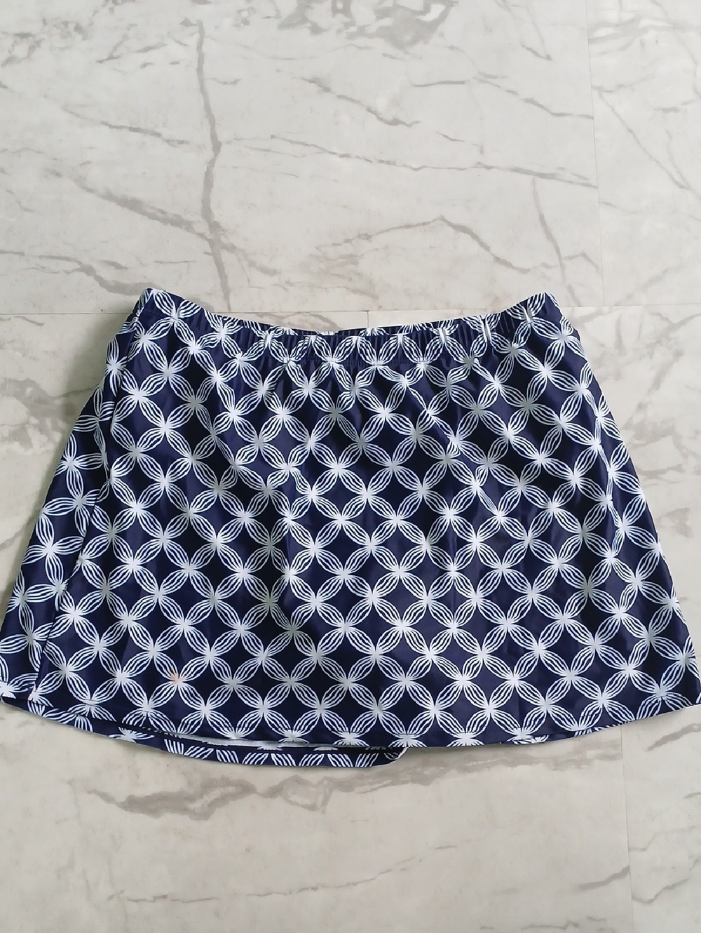 Navy Geometric Print A-Line Women's Swim Skirt
